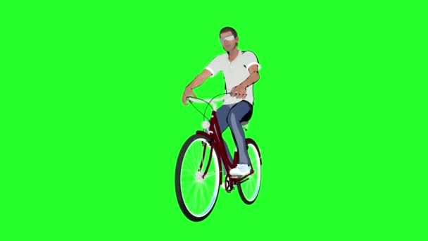 Cartoon een man op een fiets op groene achtergrond - Video