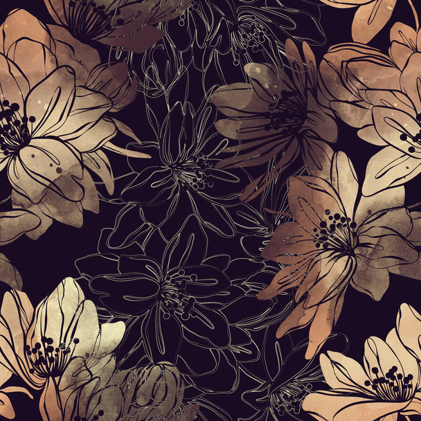 imprime sakura flor mistura repetir padrão sem costura. imagem digital desenhada à mão com textura aquarela. meios mistos
 - Foto, Imagem