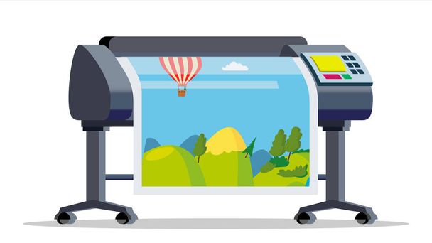 Plotter, Printer Vector. Large Format Multifunction Printer. Polygraphy, Printshop Service. Isolated Flat Cartoon Illustration - Vector, Image