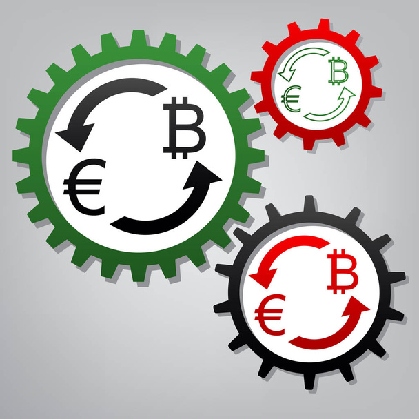 Döviz Alım Satım işareti. Euro ve Bitcoin. Vektör. Üç bağlı - Vektör, Görsel
