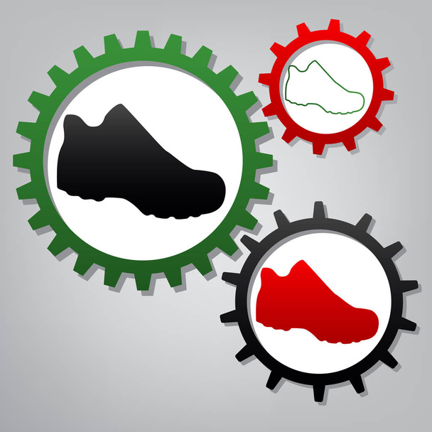 Boot sign. Vector. Three connected gears with icons at grayish b - Vector, Image