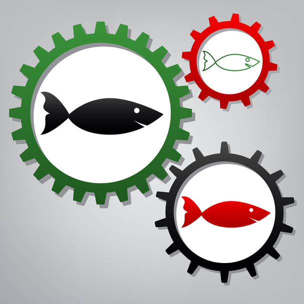Ilustración de signos de peces. Vector. Tres engranajes conectados con iconos
 - Vector, Imagen