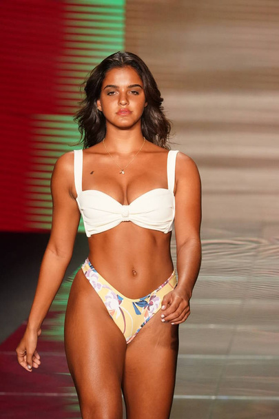 MIAMI BEACH, FL - JULY 15: A model walks the runway for Montce Swim Resort Spring 2019 during the Paraiso Fashion Fair at The Paraiso Tent on July 15, 2018 in Miami Beach, Florida. - Fotoğraf, Görsel