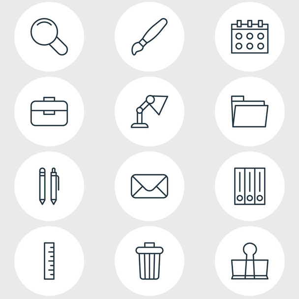 Vector illustration of 12 tools icons line style. Editable set of pen, library, envelope and other icon elements. - Διάνυσμα, εικόνα