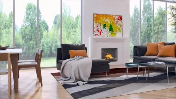 moderne helle Innenräume Wohnung Wohnzimmer 3D-Rendering-Illustration - Filmmaterial, Video