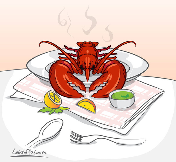 doodle lobster on the table front view,vector - Vector, Image
