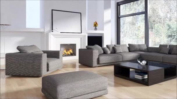 moderno luminoso interni appartamento Soggiorno 3D rendering illustrazione
 - Filmati, video