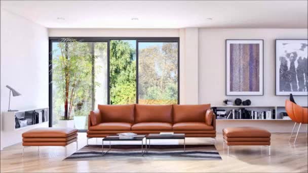 moderne lichte interieur appartement levende kamer 3d rendering illustratie - Video