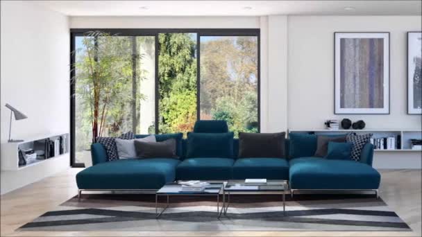 moderní světlé interiéry bytu obývací pokoj 3d vykreslování obrázku - Záběry, video