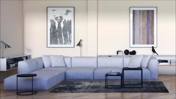 modern bright interiors apartment Living room 3D rendering illustration - Footage, Video