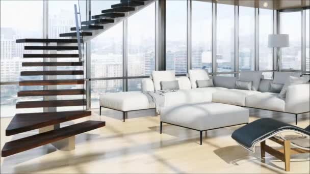 nowoczesne wnętrza jasny apartament Living room 3d renderowania ilustracja - Materiał filmowy, wideo