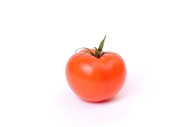 Close up front view photo of red raw fresh with perfect ideal flawless skin bright tomato isolated on white background copy-space copyspace - Foto, Bild