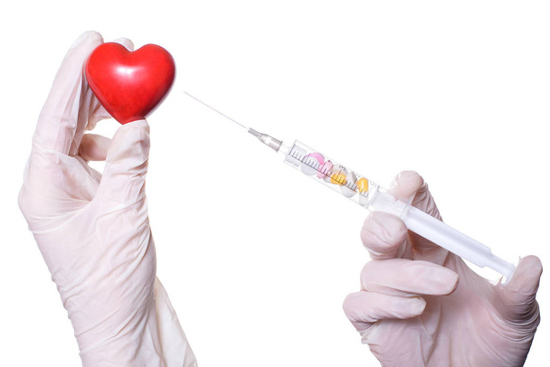 Clean clear lifestyle color many rehab innovation invented new heartbeat lab consequence effect dose surgery pharmaceutical concept. Close up photo of hands give make injection isolated on background - Photo, Image