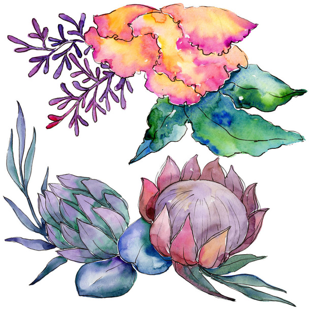 Aquarela flores bouquet coloridas. Floral flor botânica. Elemento ilustrativo isolado
. - Foto, Imagem