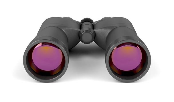 Front view of black binoculars on white background - Photo, Image