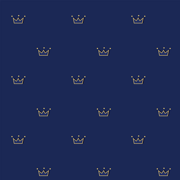 ゴールド クラウンでレトロなスタイルのネイビー ブルーのシームレスなパターン。プレミアム ロイヤル パーティーに使用できます。かわいい高級織物の印刷します。結婚式招待状の背景。王子と王の vip スタイル. - ベクター画像