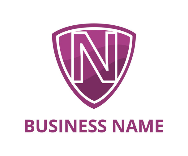 фіолетовий колір простий трикутний щит логотип графічний дизайн з сучасним чистим стилем для захисту або охоронної компанії з початковою літерою n на ньому
 - Вектор, зображення