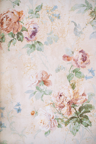 Fundo vintage com rosas - Ilustração floral - Textura de papel antigo
 - Foto, Imagem