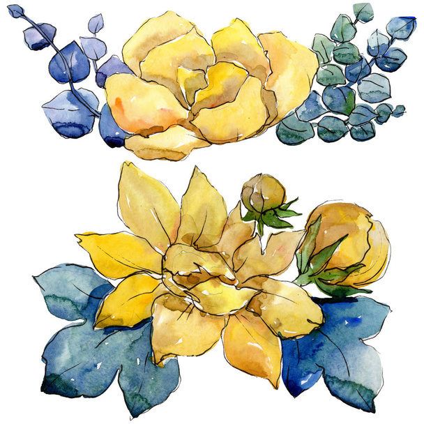 Aquarela flores do buquê amarelo. Floral flor botânica. Elemento ilustrativo isolado
. - Foto, Imagem