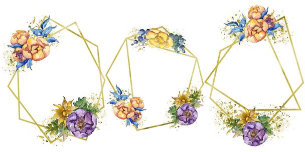 Aquarell bunten Strauß Blumen. Blütenbotanische Blume. isoliertes Illustrationselement. - Foto, Bild