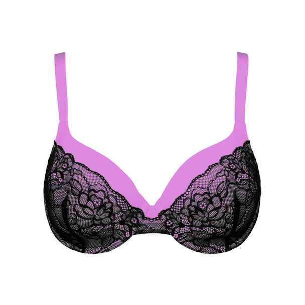 Violet Silk Lacy Push Up Bra Isolated Over White Stock Photo