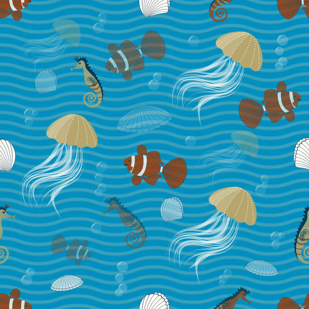 海の動物とシームレスな海のベクトルの背景 - ベクター画像