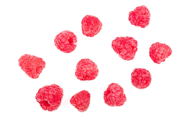 raspberries isolated on white background. Top view. Flat lay pattern - Foto, imagen