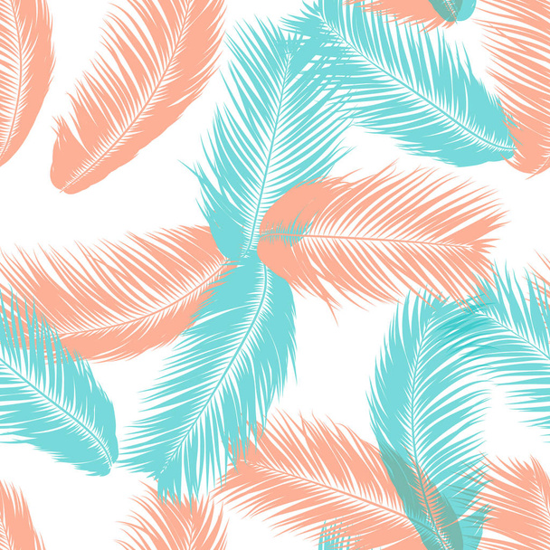 Vektorikookospuu. Trooppinen saumaton kuvio Palm Leaf. Eksoottisia viidakon kasveja Abstrakti tausta. Yksinkertainen siluetti Tropic Leaves. Trendikäs kookos puu oksat tekstiili, kangas, taustakuva
 - Vektori, kuva