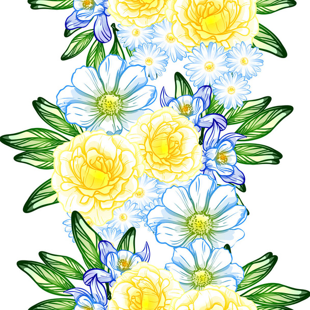 Seamless vintage style flower pattern. Floral elements in color - Διάνυσμα, εικόνα