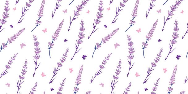 Purple lavender flowers repeat pattern design. - Vector, afbeelding