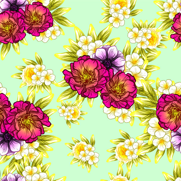 Seamless vintage style flower pattern. Floral elements in color - Vektor, Bild