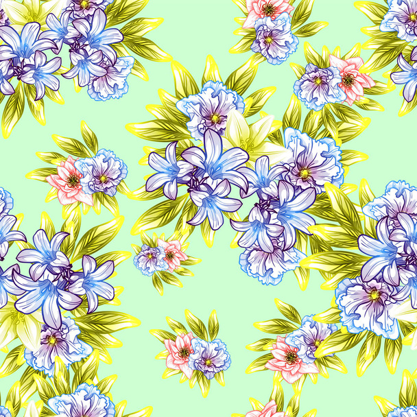 Seamless vintage style flower pattern. Floral elements in color - Διάνυσμα, εικόνα