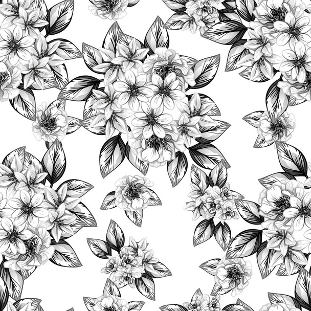 Seamless vintage style flower pattern. Floral elements in contour - Vector, Imagen