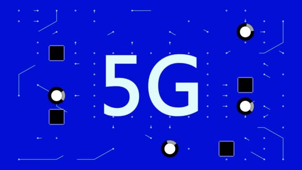 4k 5G symbool, een futuristische printplaat met bewegende elektronen, communicatie. - Video