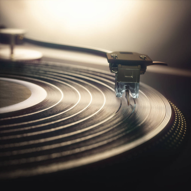 Vinyl record being played on old retro vintage disc jockey device. - Foto, Imagen