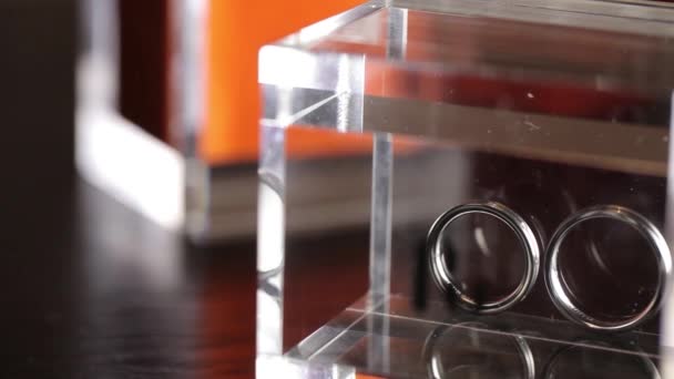 Silver Wedding Rings in the glass box macro closeup shoot diamon Jewellery - Video, Çekim