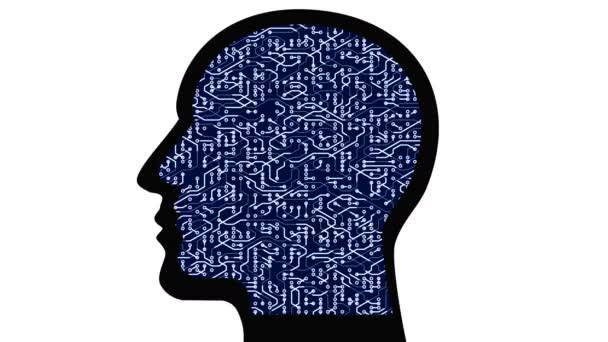 4k Εγκέφαλος επικεφαλής κύκλωμα τσιπ ψηφιακή γραμμή, οι άνθρωποι σκέφτονται AI τεχνητή νοημοσύνη - Πλάνα, βίντεο
