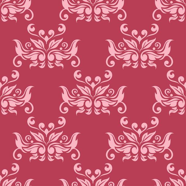Virág dísz, piros háttér. Varrat nélküli mintát a textil- és háttérképek - Vektor, kép