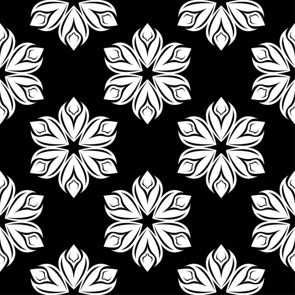 White floral ornament on black background. Seamless pattern for textile and wallpapers - Vector, afbeelding