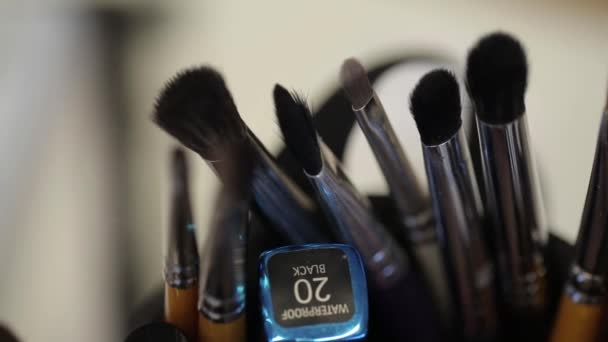 Brushes for Makeup Macro beauty, cosmetic, eyeshadow, face facial fashion - Video, Çekim