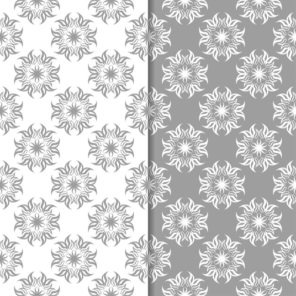 White and gray floral ornaments. Set of seamless backgrounds for textile and wallpapers - Vector, Image