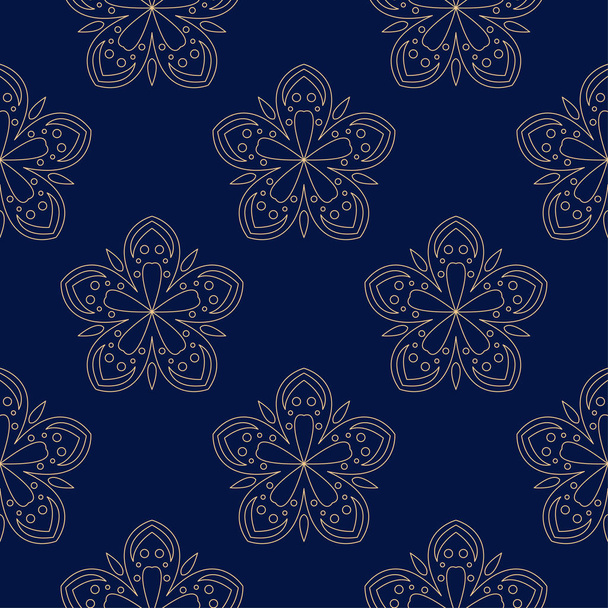 Golden floral ornament on dark blue background. Seamless pattern for textile and wallpapers - Vektor, kép