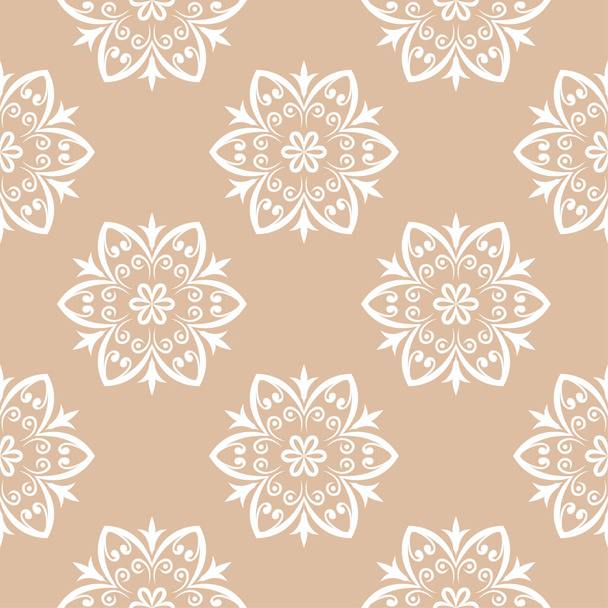 White floral design on beige background. Seamless pattern for textile and wallpapers - Vektör, Görsel