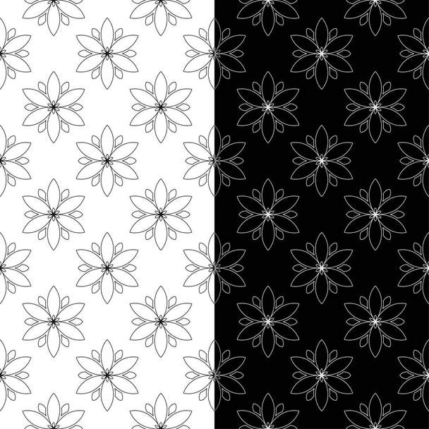Black and white floral backgrounds. Set of seamless patterns for textile and wallpapers - Vector, afbeelding