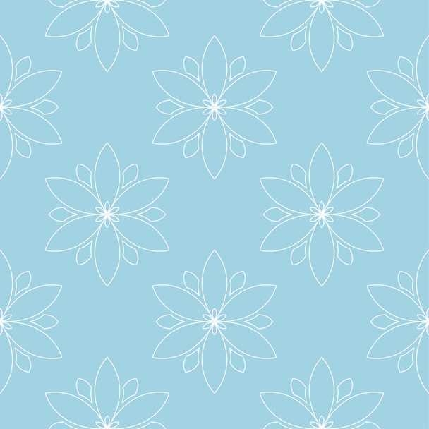 White floral ornament on blue background. Seamless pattern for textile and wallpapers - Вектор,изображение