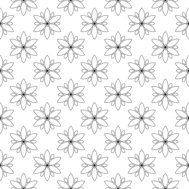 Black floral ornament on white background. Seamless pattern for textile and wallpapers - Vector, Image