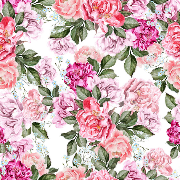 Beautiful watercolor pattern with peony flowers.  - Photo, Image