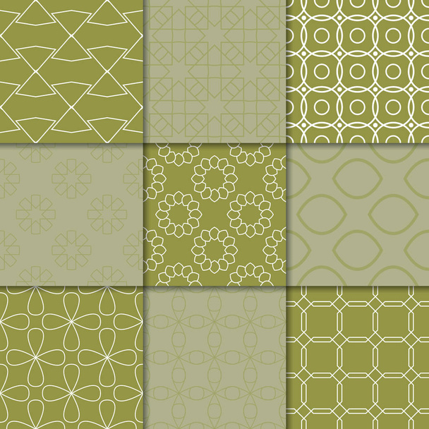 Adornos geométricos de color verde oliva. Colección de patrones sin costura para tela, textil y fondos de pantalla
 - Vector, Imagen