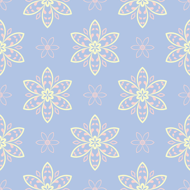 Floral blue seamless pattern. Colored background with beige and pink elements for wallpapers, textile and fabrics - Vector, imagen
