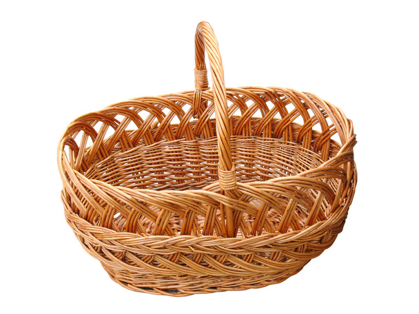 Empty wooden basket isolated over white - Photo, Image